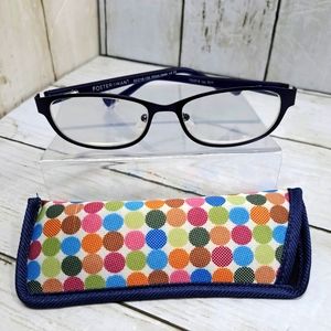 Foster Grant Navy Blue Metal FullRim Readers Eyeglasses Y2K +3.25 MultiDot Case